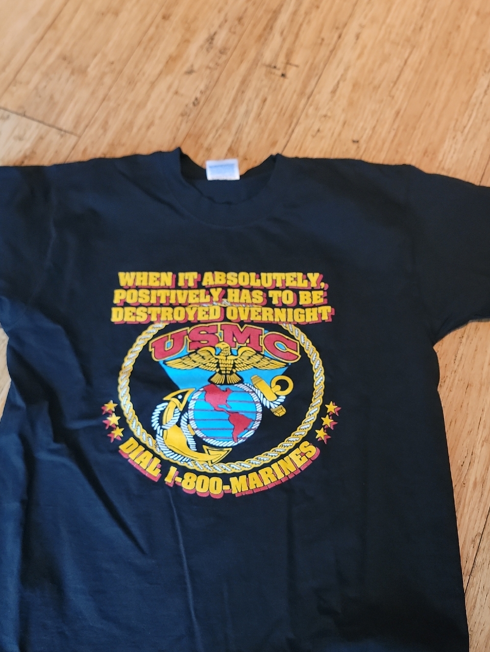 USMC Graphic Tee in Black with Yellow & Red Print